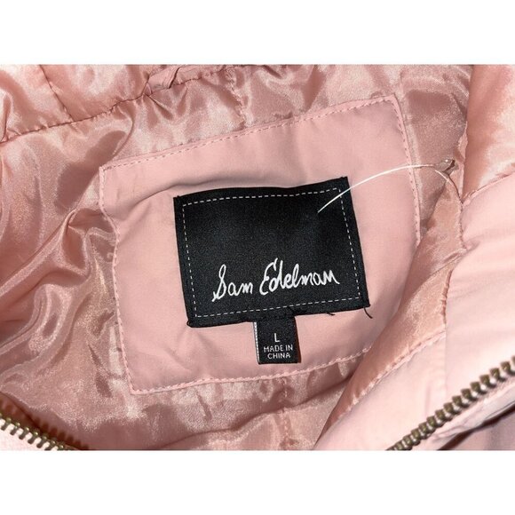 Sam Edelman Pink Outdoor Faux Fur Hooded Puffer Jacket Women's Size L - Picture 5 of 10